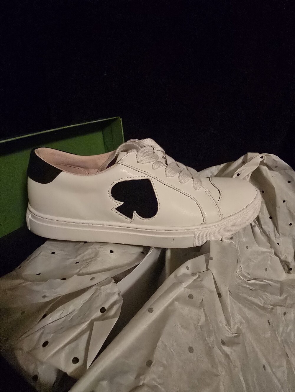 White Leather Lace-Up Sneaker with Black Heart Accent